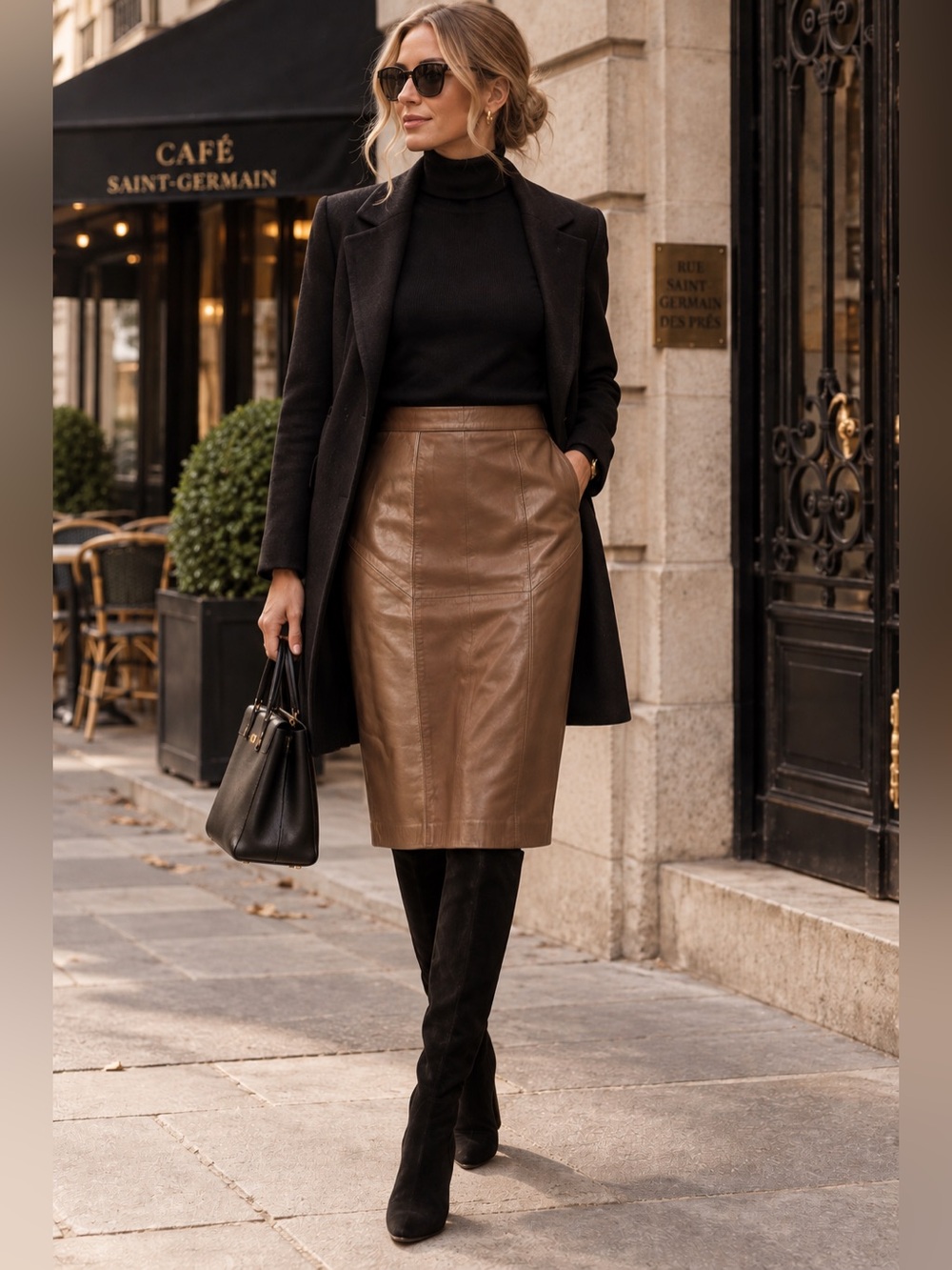 Bagatelle Collection Brown Leather Midi Skirt